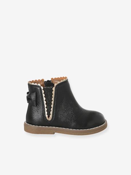 Boots bébé fille cuir zippées beige imprimé+bordeaux+CAMEL+marine+noir - vertbaudet enfant 