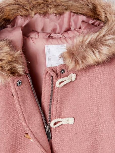 Duffle-coat à capuche fille drap de laine blush+camel+vert de gris - vertbaudet enfant 