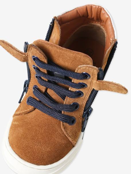 High-Top Leather Shoes for Boys brown+navy blue - vertbaudet enfant 