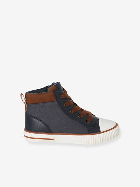 High-Top Trainers with Laces & Zips for Children navy blue - vertbaudet enfant 