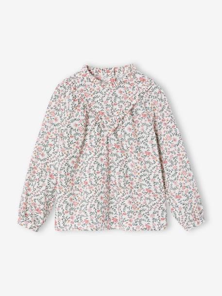Blouse fille à volants imprimée fleurs écru - vertbaudet enfant 