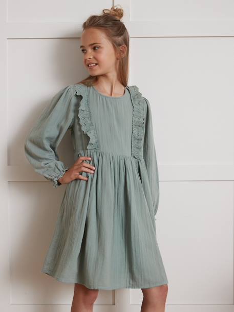 Robe fille en gaze de coton vert - vertbaudet enfant 