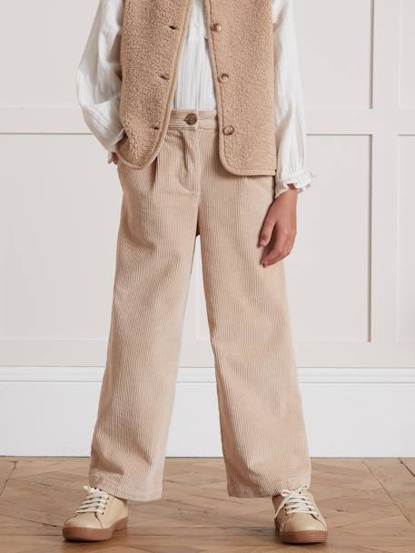 Pantalon large beige+framboise+marine - vertbaudet enfant 
