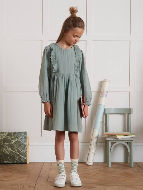 Robe fille en gaze de coton vert - vertbaudet enfant 