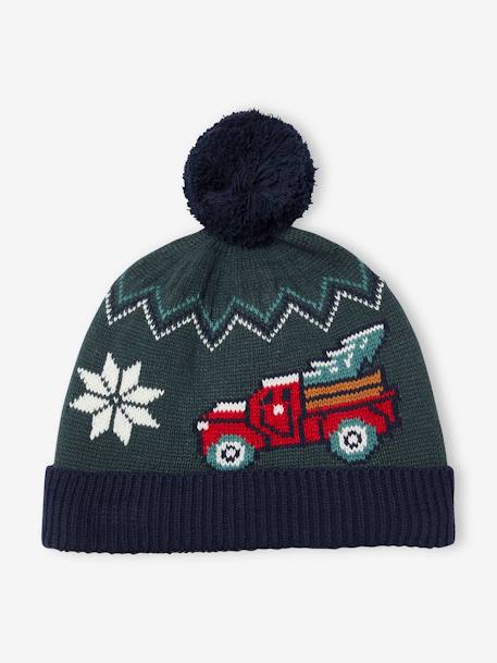 Christmas Gift Box Jacquard Knit Jumper & Matching Beanie  with Pompom for Boys fir green - vertbaudet enfant 