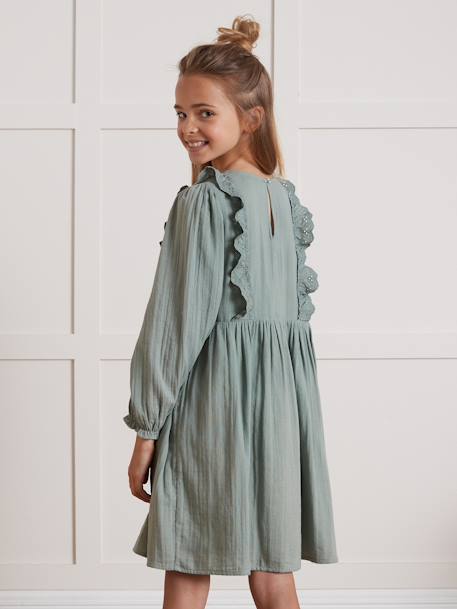 Robe fille en gaze de coton vert - vertbaudet enfant 