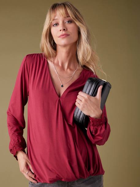 Blouse-Effect Top with Crossover on the Front for Maternity, ENVIE DE FRAISE bordeaux red - vertbaudet enfant 