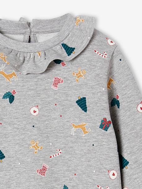Sweat Noël à colerette imprimé fille gris chiné - vertbaudet enfant 