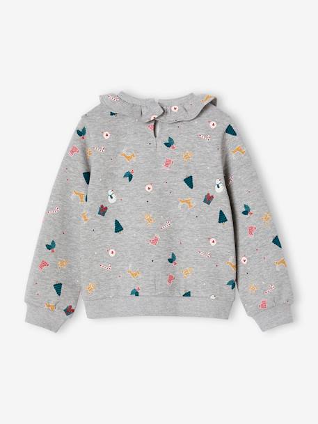 Sweat Noël à colerette imprimé fille gris chiné - vertbaudet enfant 