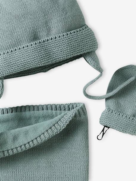 Ensemble bébé garçon bonnet + snood + moufles BASICS vert d'eau - vertbaudet enfant 