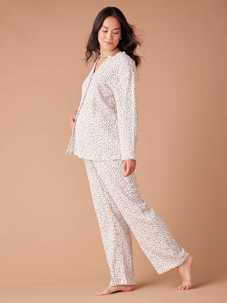 Pyjama grossesse 2 pièces en gaze de coton écru+rayé bleu - vertbaudet enfant 
