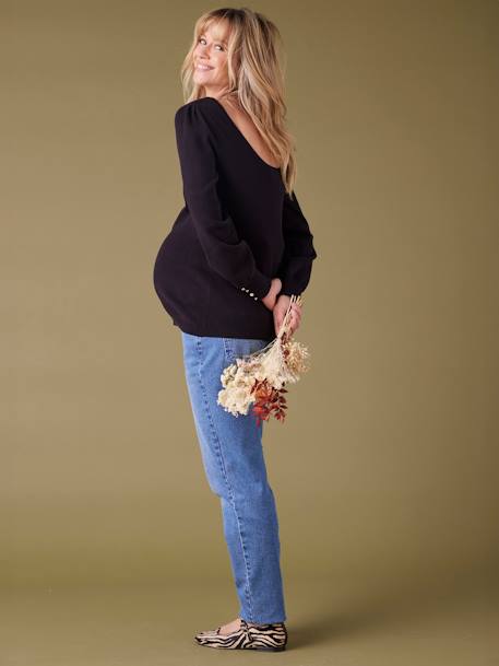Fine Knit Jumper with Golden Button Details, by ENVIE DE FRAISE black+fir green - vertbaudet enfant 