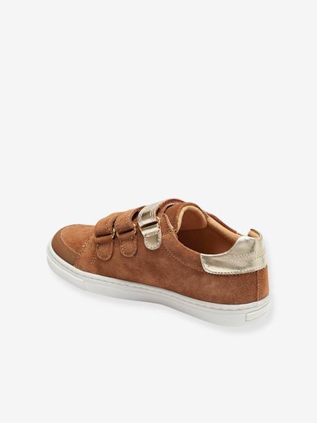 Baskets enfant fille en cuir à scratchs marine+marron+noir - vertbaudet enfant 