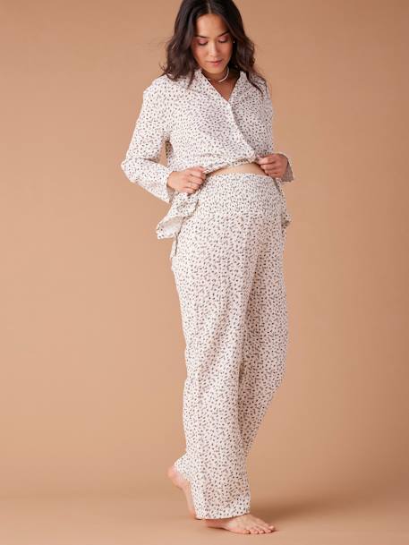 Pyjama grossesse 2 pièces en gaze de coton écru+rayé bleu - vertbaudet enfant 