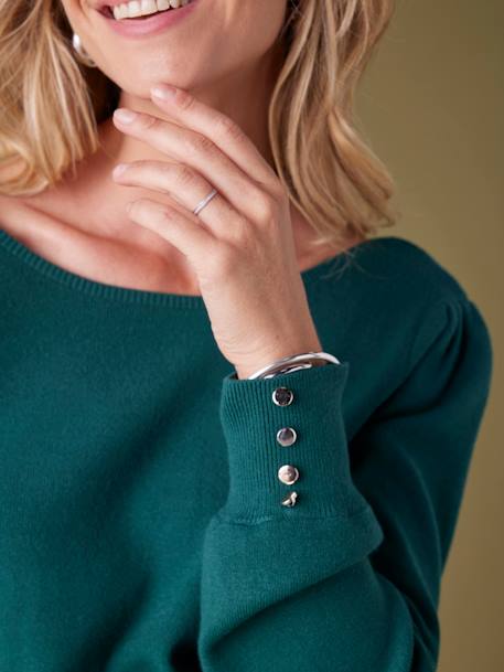 Fine Knit Jumper with Golden Button Details, by ENVIE DE FRAISE black+fir green - vertbaudet enfant 