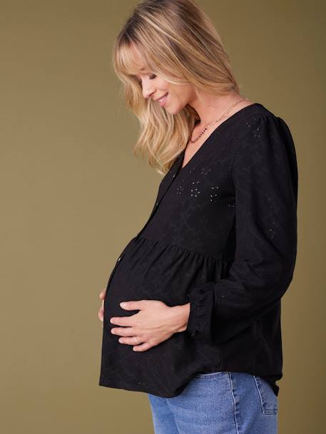 Tee-shirt blouse grossesse noir+olive - vertbaudet enfant 