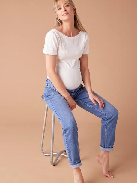 Jean de grossesse mom slim fit bandeau détachable bleu foncé+stone - vertbaudet enfant 