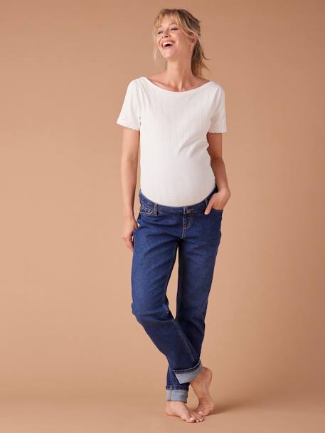 Jean de grossesse mom slim fit bandeau détachable bleu foncé+stone - vertbaudet enfant 