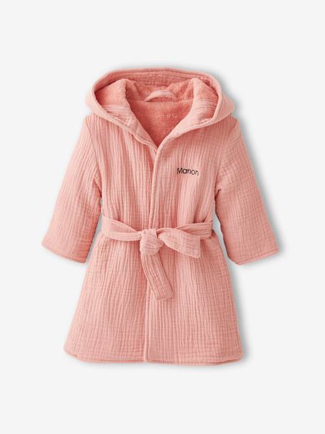 Peignoir bébé animal en gaze de coton bio* personnalisable bleu canard+ocre+rose - vertbaudet enfant 