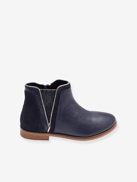 Boots enfant fille cuir zippées marine+noir+or - vertbaudet enfant 