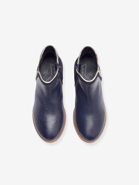 Boots enfant fille cuir zippées marine+noir+or - vertbaudet enfant 