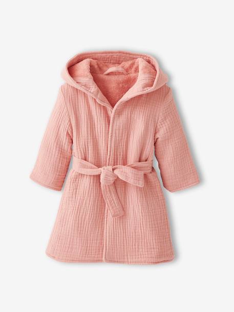 Peignoir bébé animal en gaze de coton bio* personnalisable bleu canard+ocre+rose - vertbaudet enfant 