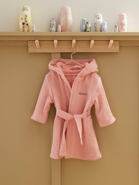 Peignoir bébé animal en gaze de coton bio* personnalisable bleu canard+ocre+rose - vertbaudet enfant 