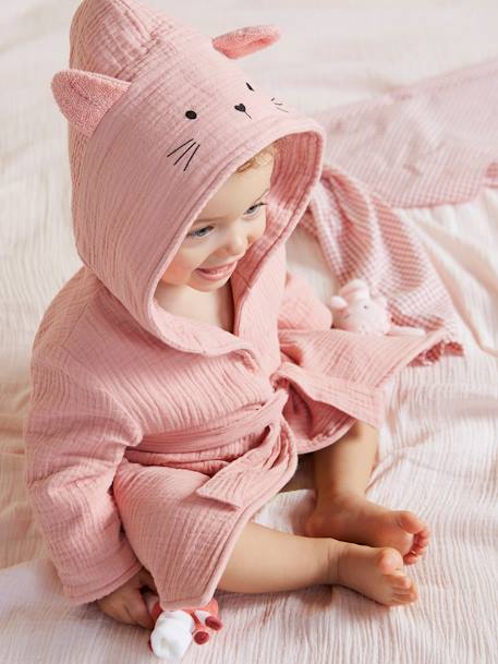 Peignoir bébé animal en gaze de coton bio* personnalisable bleu canard+ocre+rose - vertbaudet enfant 