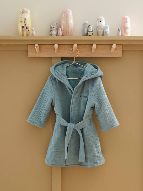 Peignoir bébé animal en gaze de coton bio* personnalisable bleu canard+ocre+rose - vertbaudet enfant 