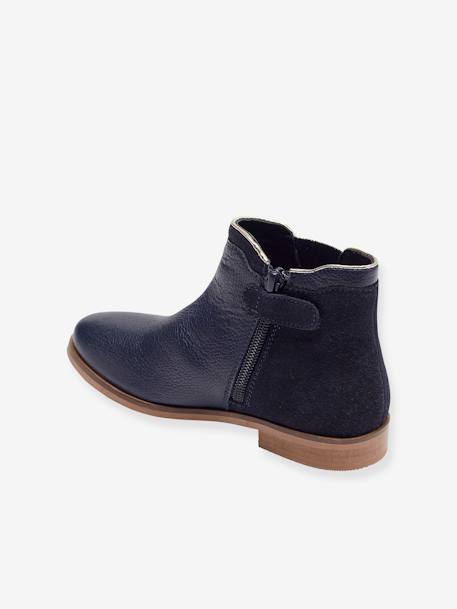 Boots enfant fille cuir zippées marine+noir+or - vertbaudet enfant 