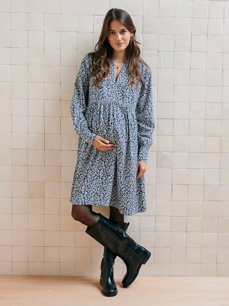 Robe courte de grossesse bleu imprimé+noir - vertbaudet enfant 