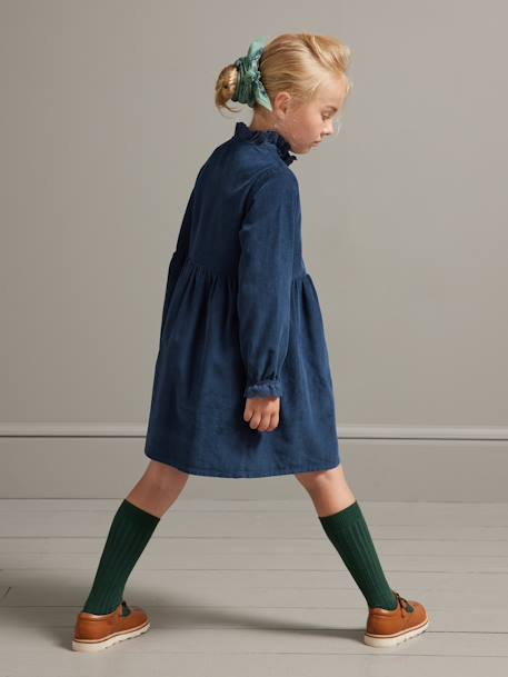 CYRILLUS velvet robe bordeaux red+navy blue - vertbaudet enfant 