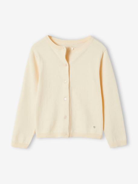 Gilet fille maille fine BASICS anthracite+beige chiné+bleu grisé+bois de rose+jaune+marine+vanille+vert émeraude - vertbaudet enfant 