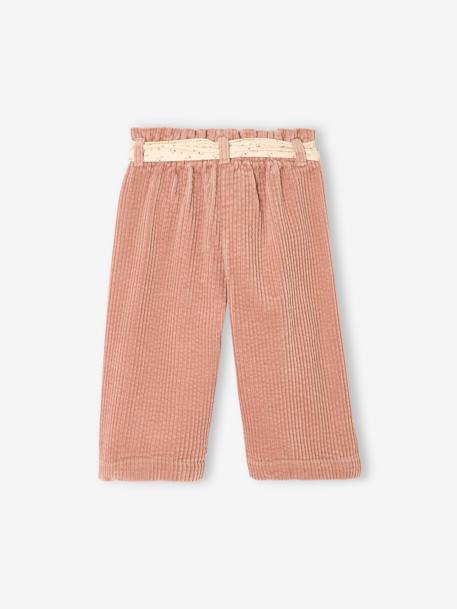 Wide Trousers in Corduroy with Flowers Belt for Babies beige+old rose - vertbaudet enfant 