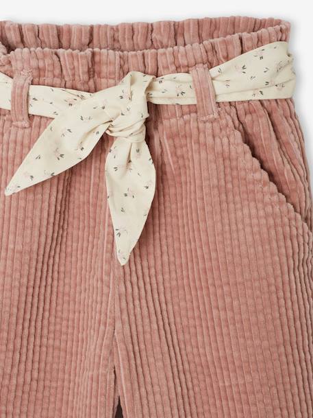 Wide Trousers in Corduroy with Flowers Belt for Babies beige+old rose - vertbaudet enfant 