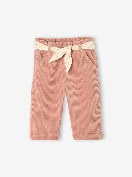 Wide Trousers in Corduroy with Flowers Belt for Babies beige+old rose - vertbaudet enfant 