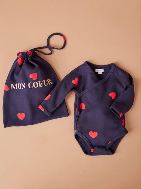 Kit Maternité 'Mon coeur' chemise de nuit grossesse + body bébé + pochon écru+marine - vertbaudet enfant 
