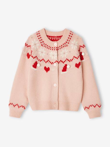 Gilet jacquard Noël fille détails brillants rose poudré - vertbaudet enfant 