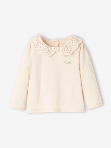 T-shirt bébé col brodé manches longues beige clair+rayé marine+rayé rouge - vertbaudet enfant 