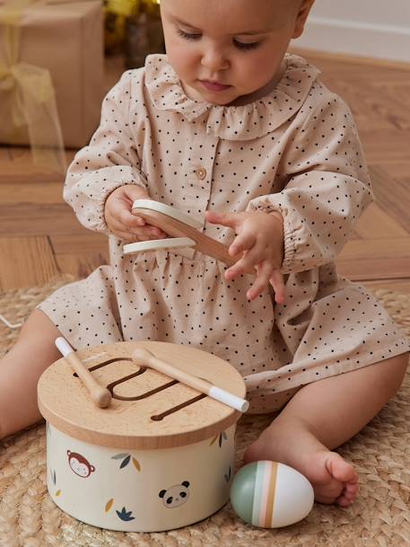Tambour avec instruments en bois FSC® TANZANIE écru - vertbaudet enfant 