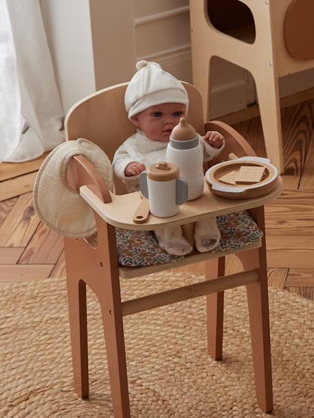 Chaise haute pour poupon en bois FSC® blanc+bois - vertbaudet enfant 