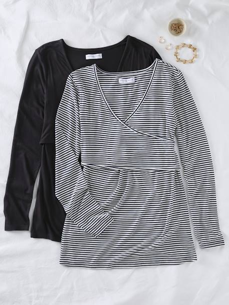 Lot de 2 tee-shirts grossesse et allaitement Fiona écru+noir - vertbaudet enfant 