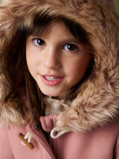 Duffle-coat à capuche fille drap de laine blush+camel+vert de gris - vertbaudet enfant 