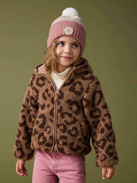Veste fille à capuche sherpa imprimée léopard marron imprimé - vertbaudet enfant 