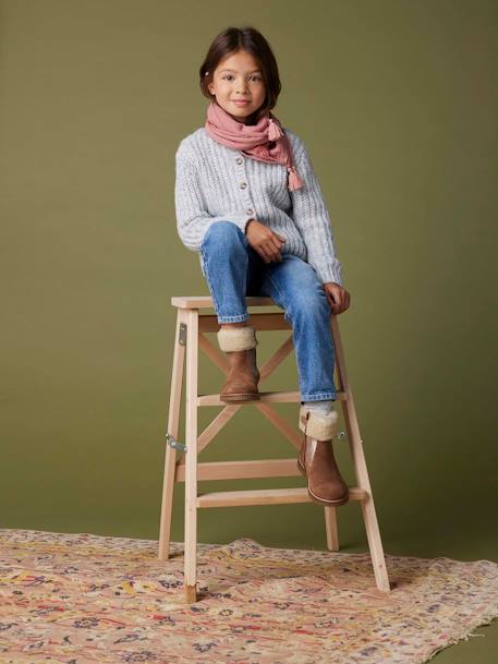 Leather Boots with Fur Lining & Zip, for Girls camel - vertbaudet enfant 