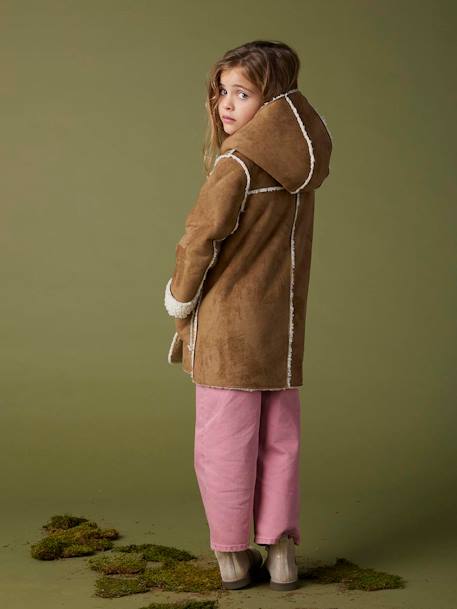 Shearling-Type Coat with Hood for Girls brown - vertbaudet enfant 