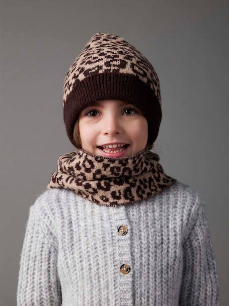 Ensemble fille léopard bonnet snood gants marron imprimé - vertbaudet enfant 