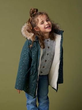-Parka à paillettes glitter fille doublée fausse fourrure