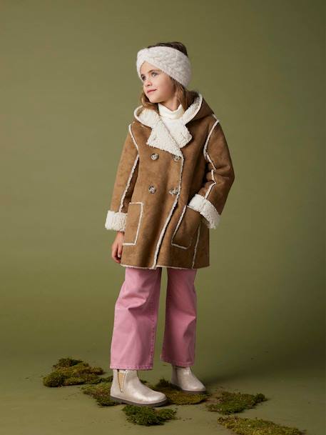Shearling-Type Coat with Hood for Girls brown - vertbaudet enfant 