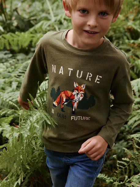 Long Sleeve Fox T-Shirt for Boys marl green - vertbaudet enfant 